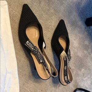 Dior Black Mesh Slingback Flats